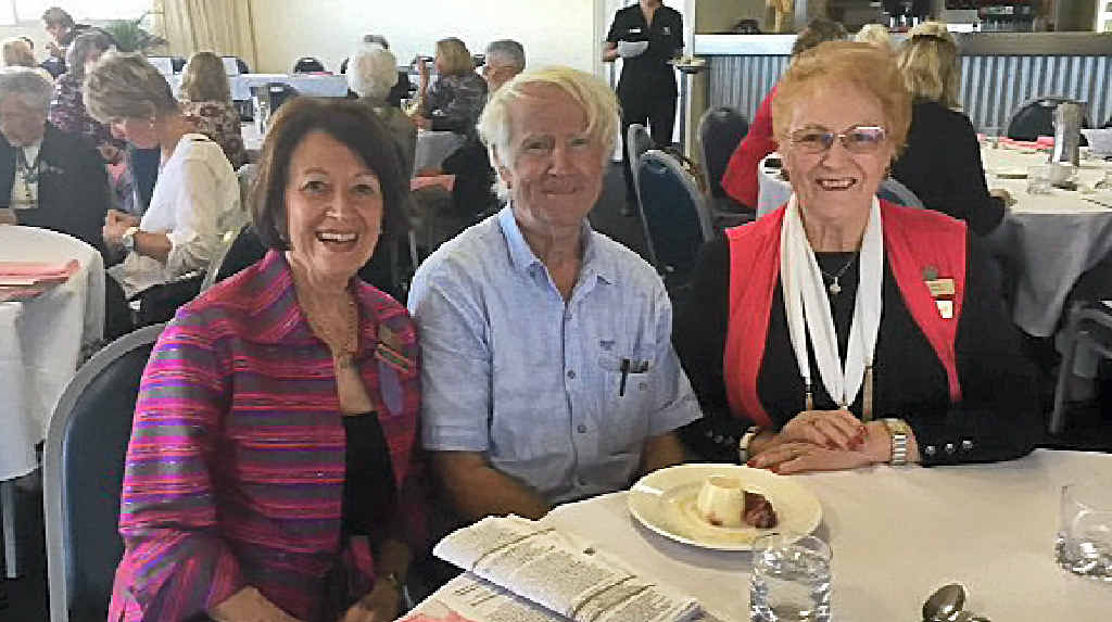 Guest speaker John Barter spoke about prescription drugs. Seated beside him are Jan and Gwen. Guest speaker John Barter spoke about prescription drugs. Seated beside him are Jan and Gwen.